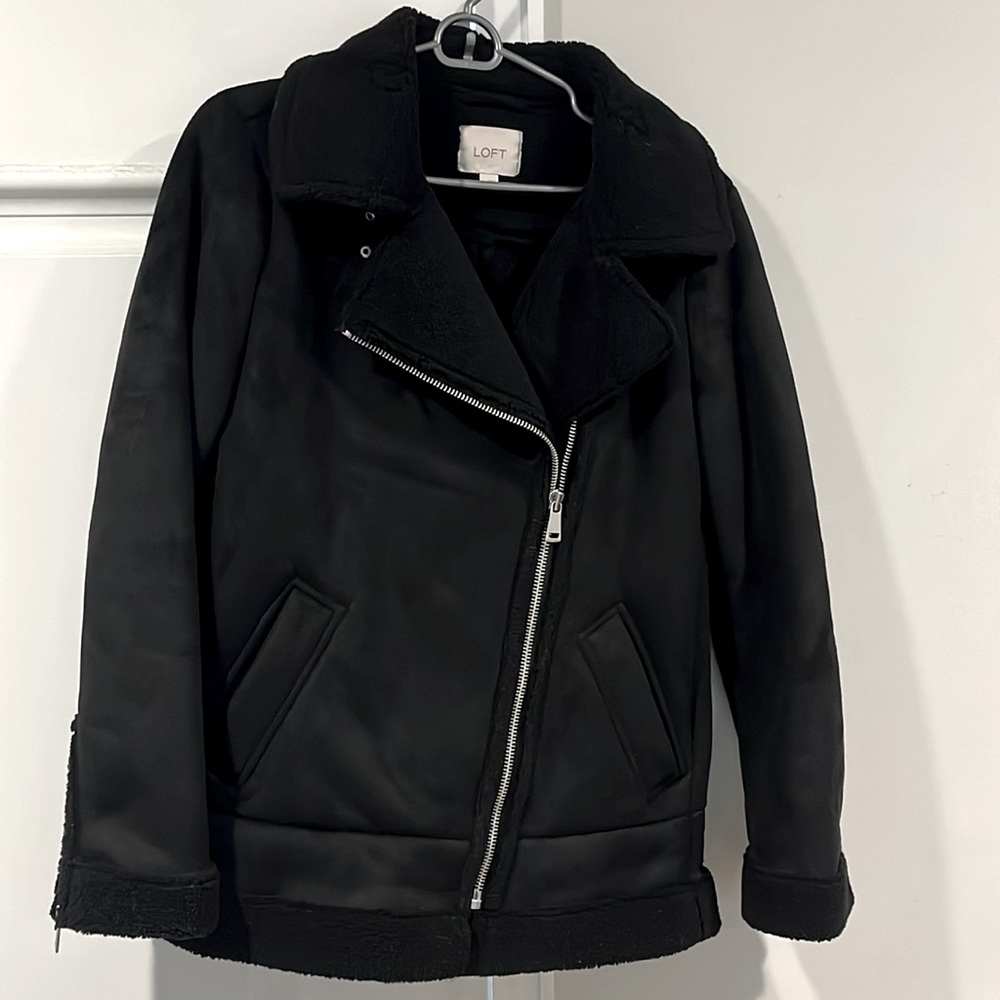 LOFT Black Teddy Lined Moto Jacket